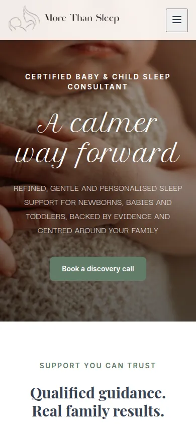 The More Than Sleep home page on a phone.